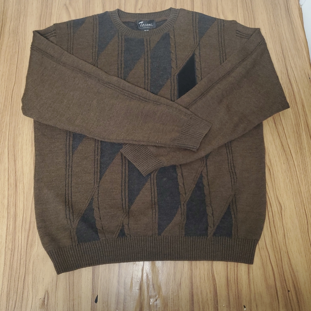 Vintage Tosani Men’s Sweater Size Medium Brown Wool Coogi Style Made In Canada